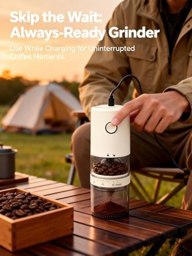 Portable Electric Burr Coffee Grinder, E96T, Light Beige