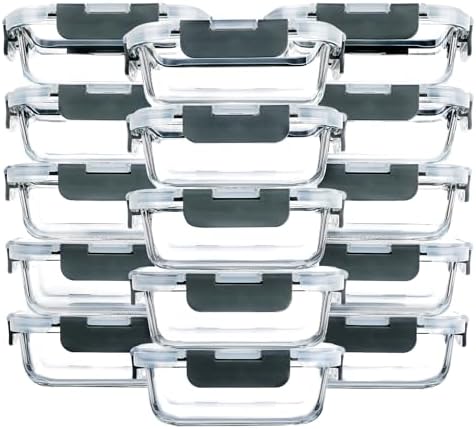 15 Pack,13 oz 1.5 Cup Glass Meal Prep Containers with Lids