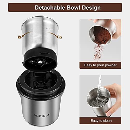 Secura Electric Coffee Grinder and Spice Grinder with Stainless Steel Blades, 1 Removable Bowl, Stainless (Pack of 4) - Image 4