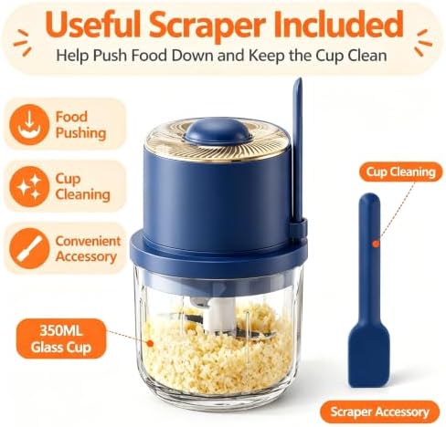 Electric Cordless Garlic Chopper 350ML with Glass Bowl, 6 Blades (Blue) - Image 4