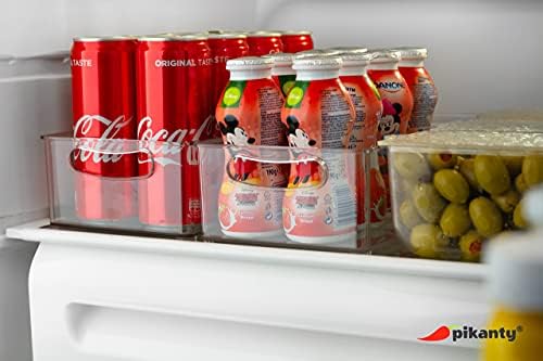 Clear Refrigerator Organizer Bin with Handles — 15 Inch Stackable Fridge and Pantry Storage Container for Snacks, Produce, Cans, Yogurt, Condiments, Dishwasher and Freezer Safe, Made in USA