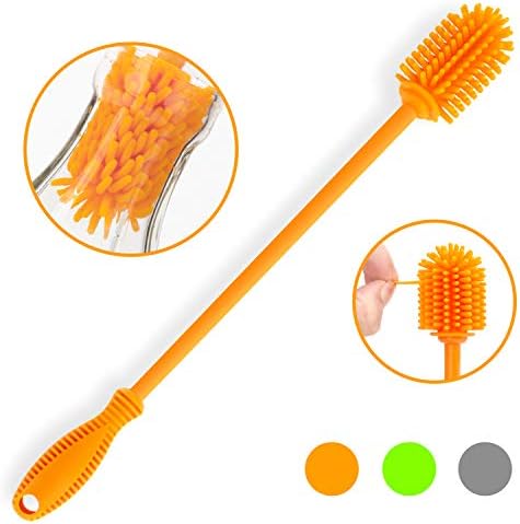 Silicone Bottle Brush with Long Handle, 12.5" Bottle Cleaning Brush, Orange - Image 2