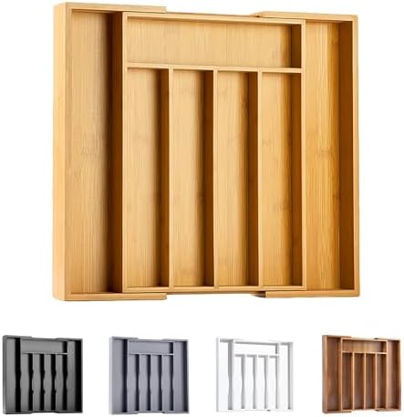Silverware Organizer Kitchen Drawer Organizer Expandable Bamboo Utensil Holder Cutlery Tray for Kitchen Utensil and Flatware Bedroom Office