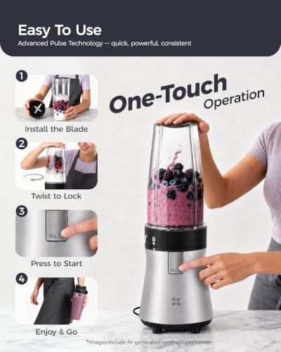 Smoothie Blender, 700W Personal Mixer for Shakes and Smoothies, Single-Serve Blender with 2 x 28 Oz Portable Cups, Silver, for Ice Crushing and Frozen Fruit Drinks
