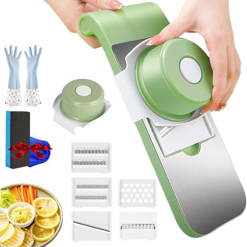 Multifunctional Vegetable Cutter, Portable Mandoline Slicer for Kitchen, Adjustable Vegetable Cutter with Stainless Steel Blades, Home Essentials & Kitchen Gadgets (5Blades/Set) by AODGHC