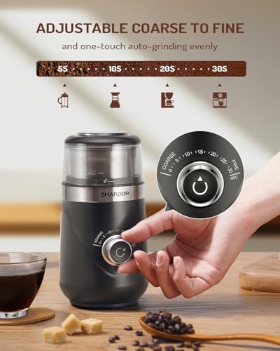 SHARDOR Electric Super Silent Blade Coffee Grinder, Timed Grind Control Rotary Knob, Adjustable Coarse to Fine for Coffee Beans, Spices & Herbs, with 1 Removable Stainless Steel Bowl, Matte Black - Image 2