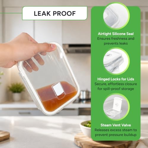 PrepNaturals 5 Pack 30oz Glass Meal Prep Containers - 1 Compartment