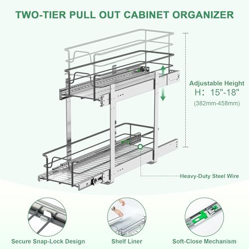 2-Tier Pull Out Cabinet Organizer (8" W x 22" D)