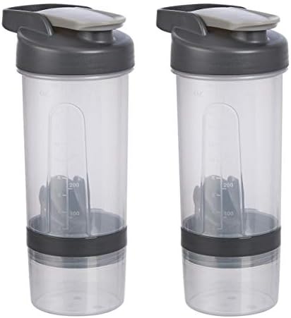 Amazon Basics Protein Shaker Bottle with Mixer Ball, Dishwasher Safe, 20 oz, Gray, 2-Pack by AmazonBasics