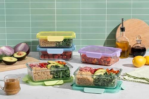 Color Lock 5 Cup Glass Meal Prep Containers & Lids, 5 Pack,Purple Rain