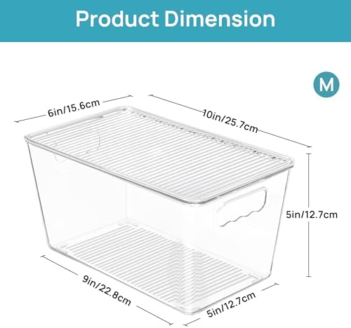 6 Pack Clear Stackable Storage Bins with Lids and Handles, Medium
