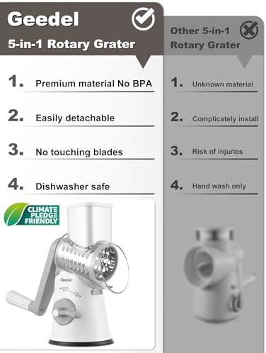 Geedel Rotary Cheese Grater Hand Crank, Cheese Shredder Vegetable Slicer - Image 5