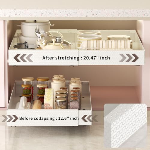 Pull Out Cabinet Organizer, Expandable 12.6"-20.47" 2Pack (White)
