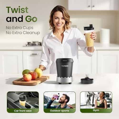Personal Smoothie Blender, 1000W Single-Serve Blender with 24oz To-Go Cup, Twist-On Start/Stop, for Protein Shakes & Smoothies, Compact Countertop Blender, Black