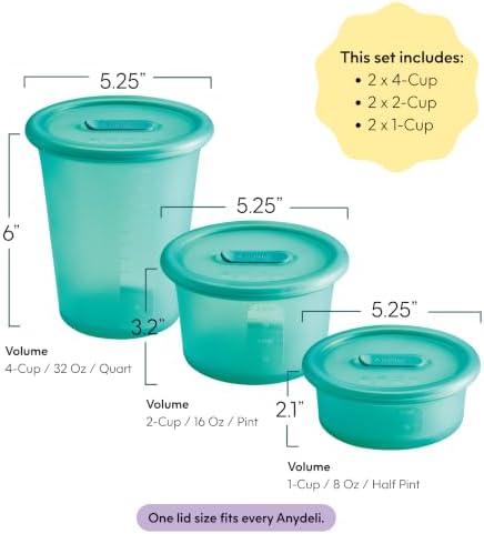 Anydeli Silicone Deli Containers for Meal Prep (Basil, 6-Pack)