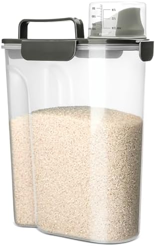 Rice Storage Container, 5 to 10lb Dry Food Airtight Dispenser, Pet Dog Cat Food Canister, BPA Free Clear Plastic Kitchen and Pantry Organization Bin for Oatmeal, Grain, Cereal, Pasta, Flour