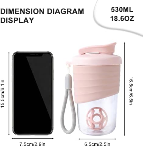 X SIM FITNESSX 530ML Protein Shaker Bottle, Small Portable Mixer Cup, BPA Free (PINK) - Image 3