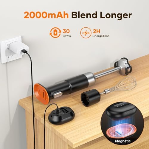 5-in-1 Cordless Immersion Blender with for Removable 6000mAh Battery