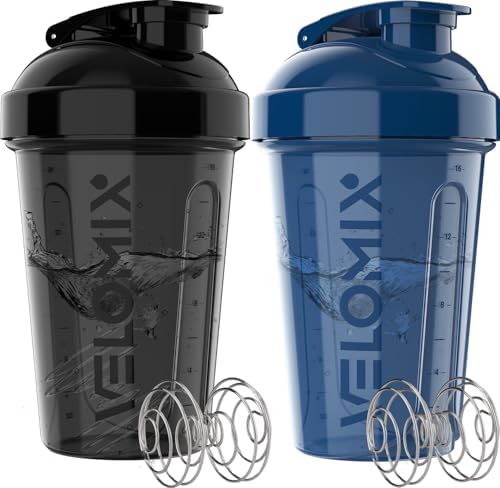 VELOMIX 2 Pack 20oz Protein Shaker Bottle for Protein Mixes, Blue/Black by VELOMIX