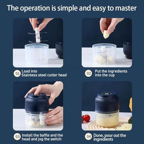 Electric Garlic Chopper, 2026 Upgrade Mini Portable Veggie Cutter, USB Charging Wireless Electric Food Chopper, One-Touch, 4 Sharp Stainless Steel Blades for Meat Fruits Vegetables (White) - Image 4