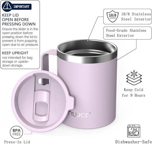 TILUCK 12 oz Insulated Coffee Mug with Lid and Handle - Image 2