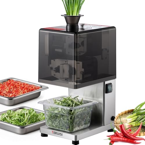 Electric Scallion Shredder, 200W Commecial Green Onion Slicer, Vegetable Spring Onion Shredder with 2.3mm Shreds and Catch Tray for Chili Beans Garlic Shoots Celery, 110V, 110LBS/H Production by TERUISIStore