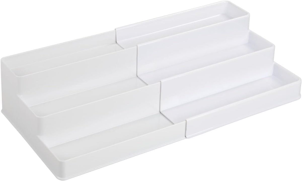 Plastic Expandable 3-Tier Shelf Rack Organizer - Storage for Bathroom Vanity, Cabinet, Cupboard, Drawer - Holds Medicine, Vitamins, Supplements, Cosmetics - Ligne Collection - White