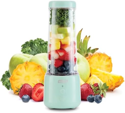 Dash Portable Blender for Smoothies and Protein Shakes – Personal Mini Smoothie Maker, USB-C Rechargeable, BPA Free, Single Serve Travel Blender Cup, Dishwasher Safe Parts, Leak Proof, 12.8 oz, Aqua by Dash