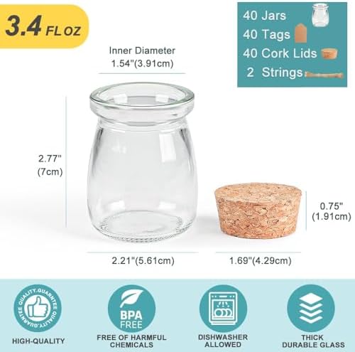 3.4 Oz Small Glass Jars With Lids, 40 Pack Wedding Favors