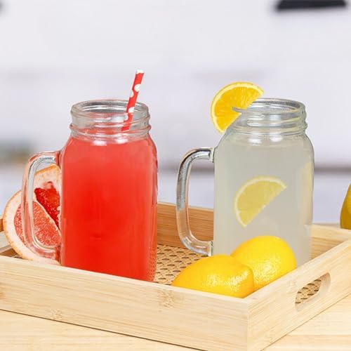 Mason Jar Mugs with Handles (24oz, Clear, 4-Pack); Glass Drinking Glasses for Cold Beverages, Decoration, Storage, Party Favors, Cocktails, Floats