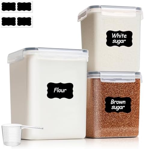 Airtight Flour and Sugar Container 2.6Qt & 5.5Qt 3Pack, Wide Mouth