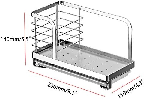 Kitchen Countertop Dish Soap and Dishwashing Brush Holder, SUS 304 Stainless Steel Sponge Organizer, Basket for Cleaning and Scrub Tool, Kitchen Sink Brush Caddy Holder
