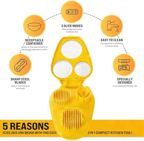 3-in-1 Egg Slicer with 3 Slice Modes, Dishwasher Safe,yellow - Image 2