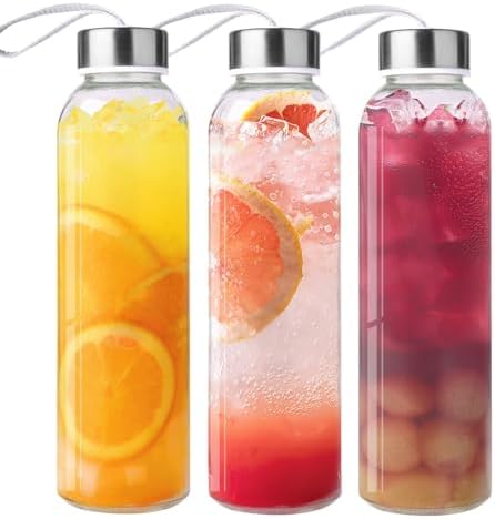 Glass Water Bottles with Lid, Clear, 17oz, 3 Packs by Unknown
