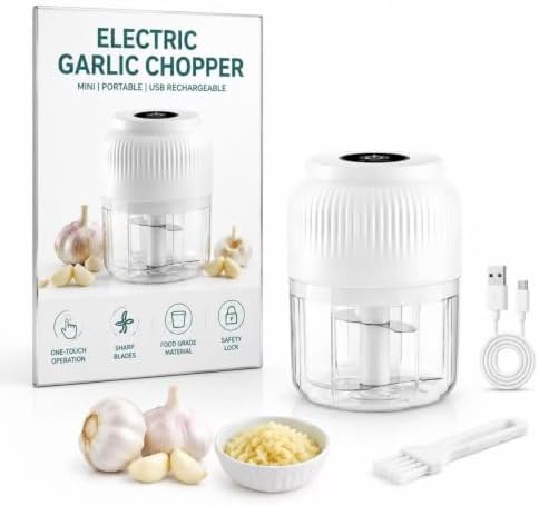 Electric Garlic Chopper, 2026 New Mini Portable Veggie Chopper, Electric Food Chopper Tool, USB Rechargeable, Wireless Veggie Grinder, for Mashing Onion, Garlic, Chili, Ginger (White) by Unknown