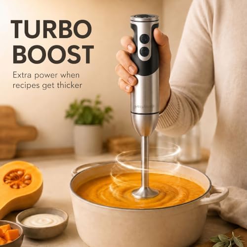 MegaWise 5-in-1 Hand Blender, Powerful Immersion Stick Blender with Titanium Reinforced Blades, 12-Speed Control, Includes Chopper, Beaker, Whisk & Frother for Smoothies & Baby Food - Image 2