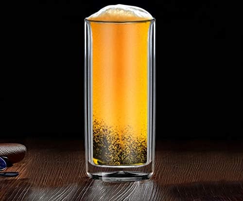 Double Wall Insulated Glass Tumbler, 16oz (450ml) Highball Glass Cups for Beer, Lemonade, Iced Tea, Tropical Drink, Cocktail, Smoothie, Mojito and Mixed Drinks, Set of 2 - Collins Style