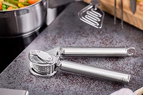 12895 Stainless Steel Garlic & Ginger Press with Scraper for Effortless Mincing with Easy Cleanup, 13-inch