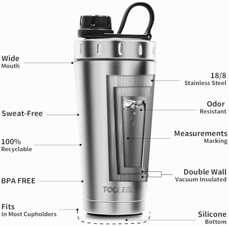 TOOFEEL Protein Shaker Bottle 20 oz - Double Walled Insulated Vacuum Cup for Protein Shakes, Keeps Cold/Hot, Metal Stainless Steel, Preworkout Gym - Image 5