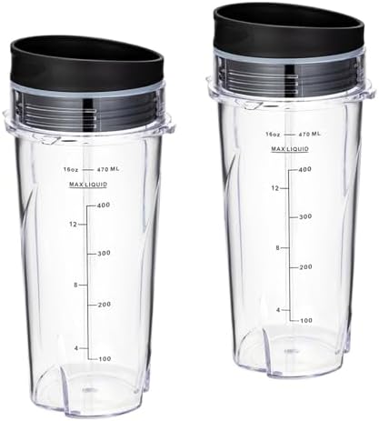 2 Pack 16Oz Clear Compact Single Serve Blender Cups With Lids Replacement Parts | Compatible With Ninja QB3001SS Compact Personal Blenders by BGGJJ