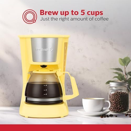 Holstein Housewares 5 Cup Drip Coffee Maker – Compact and User-Friendly with Auto Pause & Serve, Reusable Filter & Glass Carafe, Office & Dorm Use, Yellow - Image 2