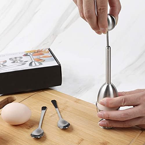 Xicennego Egg Cracker Topper Set of 5 - Includes 2 Egg Cups, 2 Spoons and 1 Cutter - Stainless Steel Easy Egg Opener - Image 2