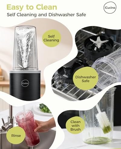 ICUCINA Replacement Blender Cups, Compatible with NutriBullet 600W/Pro 900W/Pro+, 37oz BPA-Free Tritan Smoothie Cups with Flip-Top To-Go Lids, 2-Pack Blender Accessories, Dishwasher Safe - Image 6