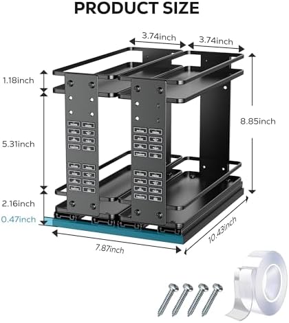 Pull Out Spice Rack Organizer, 2 Tiers, Black