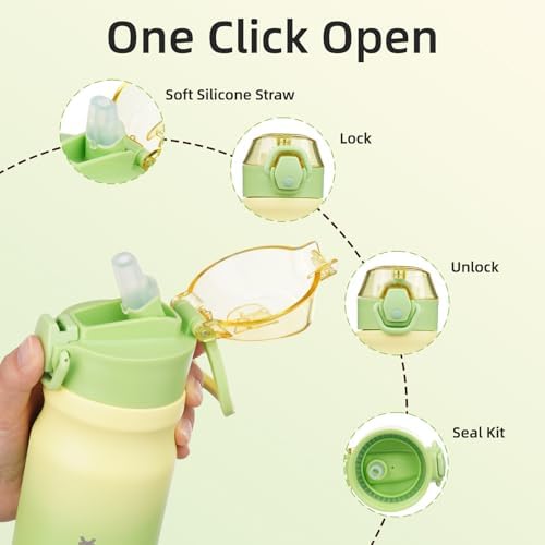 BJPKPK 14 oz Insulated Water Bottle, Straw, Handle, Stainless Steel Flask - Image 3