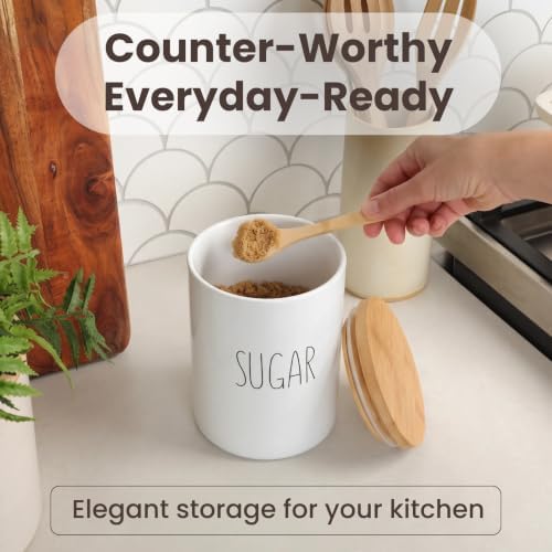 Sugar Ceramic Storage 4 Cup / 1080mL Container w/Bamboo Lid Silicone Seal & Spoon, Modern Abstract Art Design for Flour Coffee Spice Airtight Storage on Kitchen Counter Bathroom Organizer