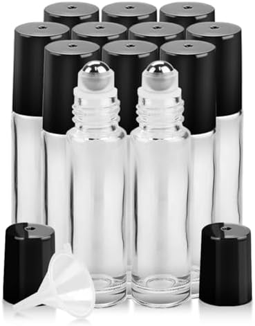 Essential Oil Roller Bottles - 12 Pack Refillable 10ml Glass Roller Bottles by Worldgsb