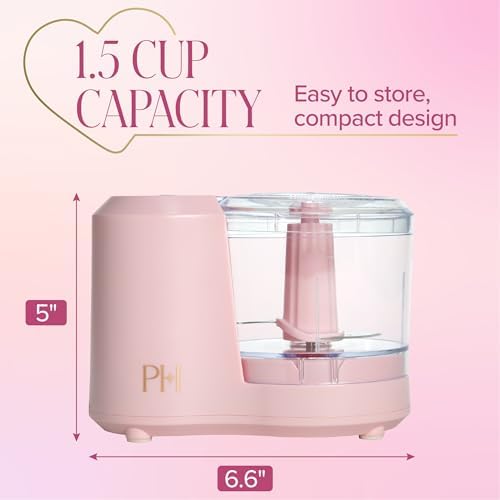 Paris Hilton 1.5-Cup Food Chopper, Stainless Steel Blade With One-Touch Pulse Control, Compact Mini Electric Chopper For Vegetables, Herbs, Nuts & Dressings, Pink - Image 3