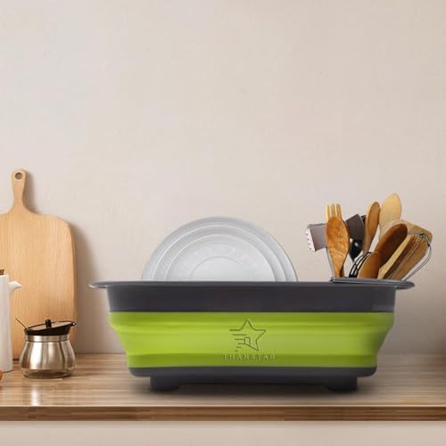 Collapsible Dish Drying Rack for RV Campers Portable Dinnerware Drainer Organizer for Kitchen Travel Trailer-Green