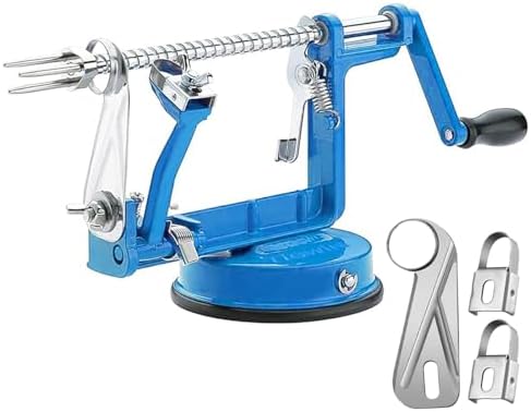 Apple Peeler Corer, Long lasting Chrome Cast Magnesium Alloy Apple Peeler Slicer Corer with Stainless Steel Blades and Powerful Suction Base for Apples and Potato(Lake Blue)
